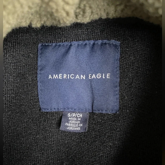 American Eagle Hoodie Sweatshirt Sherpa Fleece Men’s Color Block Black Green S - Picture 5 of 9